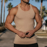 Riolio  Casual Solid Color Woven Tank Tops Men Fashion Slim Fit Crew Neck Sleeveless Vest For Mens Sports Training Fitness Ribbed Tops