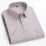 Riolio  plus size 14xl 100%cotton oxford hight qulity summer short sleeve shirts for men slim fit formal shirt soft plaid office clothes