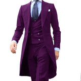 Riolio New Fashion Long Coat Designs Burgundy Men Suit Gentle Men Tuxedo Prom Wedding Blazer Custom 3 Pieces (Jacket+vest+Pants)