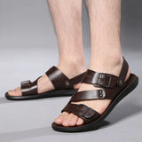 Riolio Comfortable Men's Sandals Solid Color Open Toe Mens Leather Sandals New Slippers Beach for Male Leather Footwear