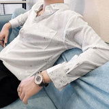 Riolio  Internet Celebrity Five-pointed Star Shirt Men's Long-sleeved Casual Silky Ins Handsome Hair Stylist Trendy Star Versatile Shirt