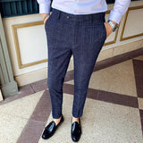 Riolio New Boutique Classic Plaid and Striped Fashion Men's Casual Business Slim Suit Pants Groom Wedding Dress Trousers Party