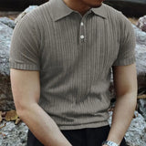 Riolio Summer Knit Men's Polo Shirt Business Casual Striped Lapel Short Sleeve Henry Shirt T-shirt Comfortable Men's Clothing