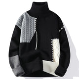 Riolio Men's Korean Style Pullovers New Sweaters Brand Loose Trendy Youth Personalized Fashion Splicing High Collar Lapel Clothes