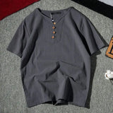 Riolio  Men's Short Sleeve Henley Shirt Casual Loose Fit Solid Color Button Placket Comfortable Daily Fashion Top