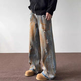 Riolio Tie Dye Ripped Jeans Men's Straight Leg Trendy Brand Retro and Cool Casual Hip-hop High Street Pants