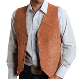 Riolio  Men Vest Gold Suede Leather Gentleman Business Waistcoat Vintage Western Cowboy Regular Slim Business Banquet Men Suit Vest