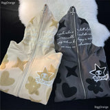 Riolio American Vintage Embroidery zip up hoodie High Quality Jacket Women Oversized Star Print Sweatshirt Goth Harajuku Y2k Streetwear