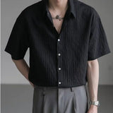 Riolio  Men's Black Textured Short Sleeve Shirt Casual Button Down Loose Fit Summer Top