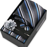 Riolio  Men Necktie Flower Pin Set With Box Luxury Necktie Handkerchief Brooch With Cufflinks Set Gift Box Wedding Men Suits Gravatas