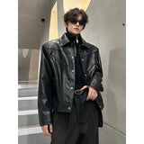 Riolio American Retro Shoulder Pad Short Leather Jacket Men's Spring Deconstruction High-end Fashion Trend Vintage Motorcycle Jacket