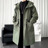 Riolio Long Trench Coat Jacket Men Autumn Spring Black Hip Hop Japanese Coats Streetwear Male Hooded Army Green Casual Jackets