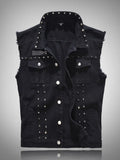 Riolio  Spring Fashion Men Rivet Denim Vest Punk Party Studded Slim Fit Jean Jacket Male Sleeveless Waistcoat for Men Plus Size 6XL