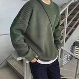Riolio  Autumn and winter loose shoulder sweater for young men Japanese retro pineapple needle jacquard lazy round neck knit sweater