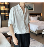 Riolio Men Shiny Design Casual Shirt Trendy Handsome Shirts Fashion Loose Half Sleeve Tops Korean Style Personality Clothing