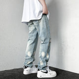 Riolio Men's Splashing ink Ripped Baggy Jeans New Hip Hop Fashion Graffiti Holed Straight-leg Denim Pants Y2k Streetwear Jean