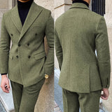 Riolio  Vintage Men Suits Tuxedo 2 Pieces Peaked Lapel Corduroy Business Formal Tuxedos Blazer Pants Double Breasted New
