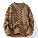 Riolio Men's Round Neck Sweater Solid Color Loose-fit Knitted Top For Autumn Casual Wear Inner Wear Sensible Style Knitwear