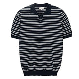 Riolio  Summer Breathable Short-sleeved Half-sleeved T-shirt for Stripes Men Fashionable New Korean Style Knitted Sweater Casual Collar