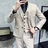 Riolio  Groom's Wedding Dress ( Jacket + Vest + Pants ) High End Brand Solid Color Men's Casual Business Office Formal Suit 3Pcs Sets