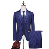 Riolio  Slim Fit Two Button Casual Striped Three Piece Suit Wedding Groomsmen Dress Set Korean Style Business Leisure Wedding Suit