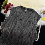 Riolio Mens Street Y2k Hole Worn Casual Vest Genderless 2024 Summer New Niche Personality Versatile Dark Style Hiphop Tank Top Unisex