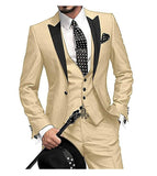 Riolio  3 Piece Purple Men's Suit Notch Lapel 1 Buttons Slim Fit Blazer Vest Pant Set Breathable Lightweight For Groom Business Casual
