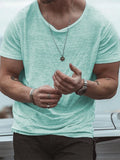 Riolio  Solid Color Basic T-shirts Men Short Sleeve O Neck Casual Tees Shirt Summer Clothes Mens Fashion Loose Pullovers Tops Streetwear