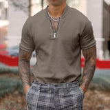 Riolio  New Mens Polo Shirts Short Sleeve Zipper Stand Collar Men Clothing Summer Casual Slim Polo Shirt Tops Printing T Shirt