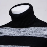 Riolio Autumn Winter Fashion Stripe Sweaters High Neck Long Sleeve Thermal Pullovers Male Slim Pullover Stretch Knit Sweaters 3XL-S