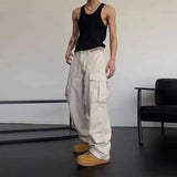 Riolio  High Street Hip Hop American Safari Style Multi Pockets Loose Overalls Casual Cargo Pants Straight Trendy Dark Punk