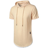 Riolio Summer Hooded Sweatwear New Mens Short Sleeve Loose T-shirt Solid Color Lightweight Hoodie Fitness Breathable Collar Tops