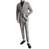 Riolio  British Style Men's Plaid Suit Double Breasted Two Piece Set Fashionable City Casual Slim Fit Regular Thickness Autumn Wear