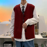 Riolio Sweater Vest Men Design Button Up Clothing Sleeveless Casual All-match Teens High Street Harajuku Knitwear Ins Handsome Popular