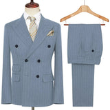 Riolio  Men's Striped 2 Pieces Suits Set Double Breasted Slim-Fit Jacket Casual Business Pants Office Wedding Fashion Formal Attire