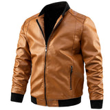 Riolio Plus Size 6XL 7XL PU Jacket Men Leather Coat Casual Motorcycle Biker Coat Solid Color Leather Jackets Male Big Size 6XL 7XL