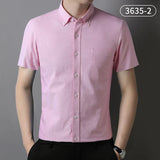 Riolio  Fashion korean popular clothes 100%cotton oxford summer Short sleeve shirts for men slim fit formal plain shirt white pink tops