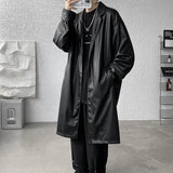 Riolio Unisex Black PU Leather Long Trench Coat Men Women Gothic Trenchcoat Luxury Autumn Winter Loose Windbreaker Outerwear