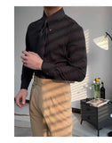 Riolio New Italy Business Men Shirts Light Luxury Textured Peaked Lapel Striped Long Sleeve Cardigan Leisure High Quality Blouse M-2XL