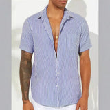 Riolio  Summer Men Striped Shirt Turn-down Collar Short Sleeve Casual Men Clothing Harajuku Streetwear Leisure Shirts For Male