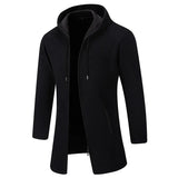 Riolio Men's Fleece Long Cardigan Autumn Winter Knitting Jacket Solid Color Hooded Sweater Coat Plush Padded Outwear Fashion