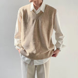Riolio Spring Men's Clothing Luxury Knit Vest Sweater Retro V Neck Sleeveless Loose Stylish Vintage Solid Color Leisure Knitwear