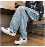 Riolio  Straight Leg Jeans Elastic Waist 2025 New Patchwork Design Utility Cargo Pants Men Big Side Pockets Autumn Workwear Trousers