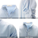 Riolio Men's Cotton Linen Long Sleeve Polo Shirt Lightweight Henley Neck Hawaiian Beach Style Solid Color Tops Vacation T-shirt