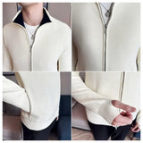 Riolio Daily Casual Men's Business Casual Sweater. Autumn and Winter Stretch Solid Color Zipper Cardigan,Stand-up Collar Coat