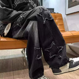 Riolio Stars Patchwork Men Jeans New Fashion Y2K Tassel Pants Korea Clothes Straight Hip Hop Splicing Trousers Male Streetwear