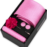 Riolio  Men Necktie Flower Pin Set With Box Luxury Necktie Handkerchief Brooch With Cufflinks Set Gift Box Wedding Men Suits Gravatas