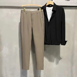Riolio  Korean Summer New Vintage Casual Versatile Straight Suit Pants Men Solid Button Zipper Pockets Patchwork Loose Business Trousers