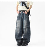 Riolio Men Unique Patchwork Washed Vintage Retro Loose Fit Baggy Jeans Fashion Denim Casual Street Style Distressed Trendy Comfort
