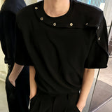 Riolio  Korean Version of Loose Simple Shoulder Pad Short-sleeved Black T-shirt Men Summer Casual Versatile Pullover
